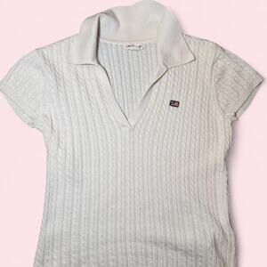 Y2K Polo Jeans Co Ralph Lauren White Cable Knit Collared shirt M